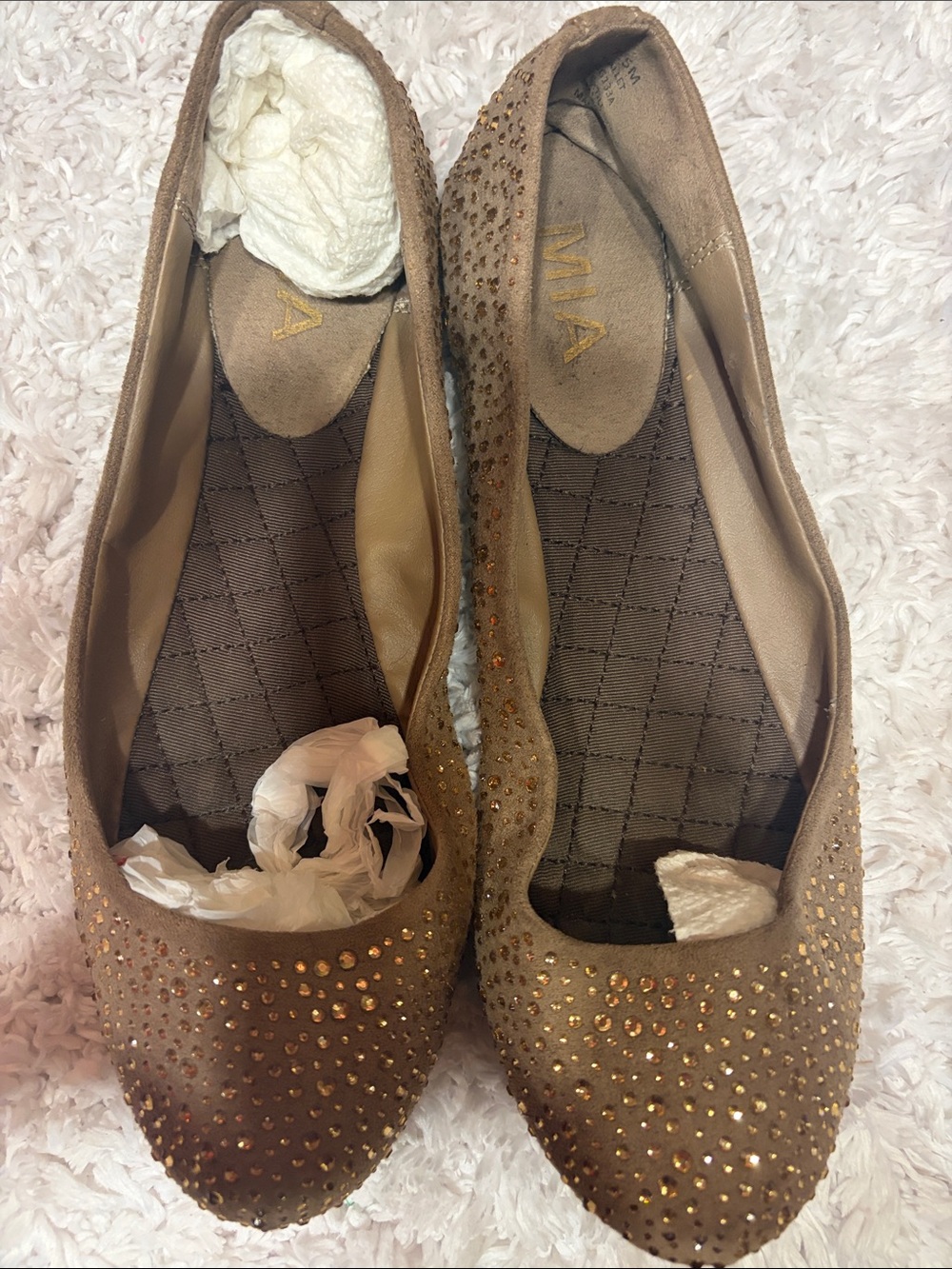 MIA Women's Tan/Brown Studded Ballet Flats